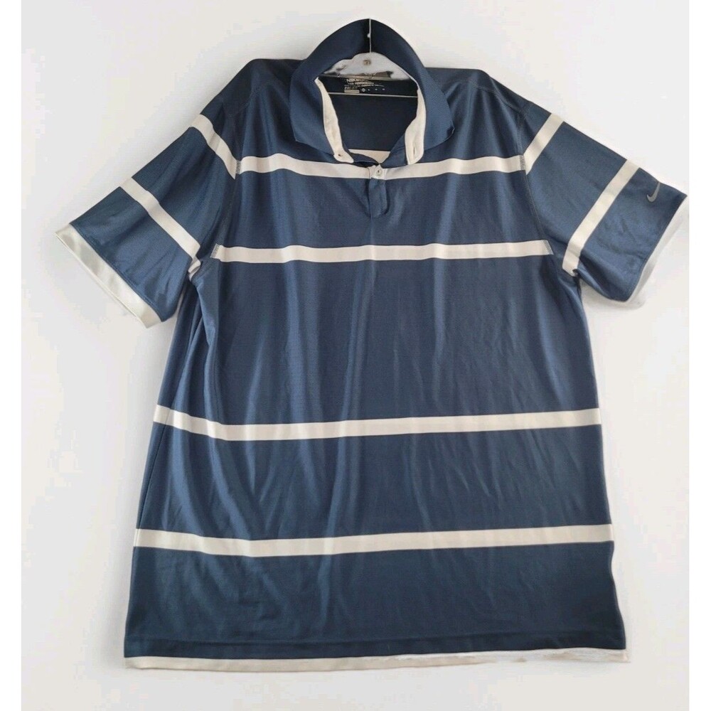Nike Golf Polo Shirt Mens Size XL Tour Performance Dri-Fit Blue Striped